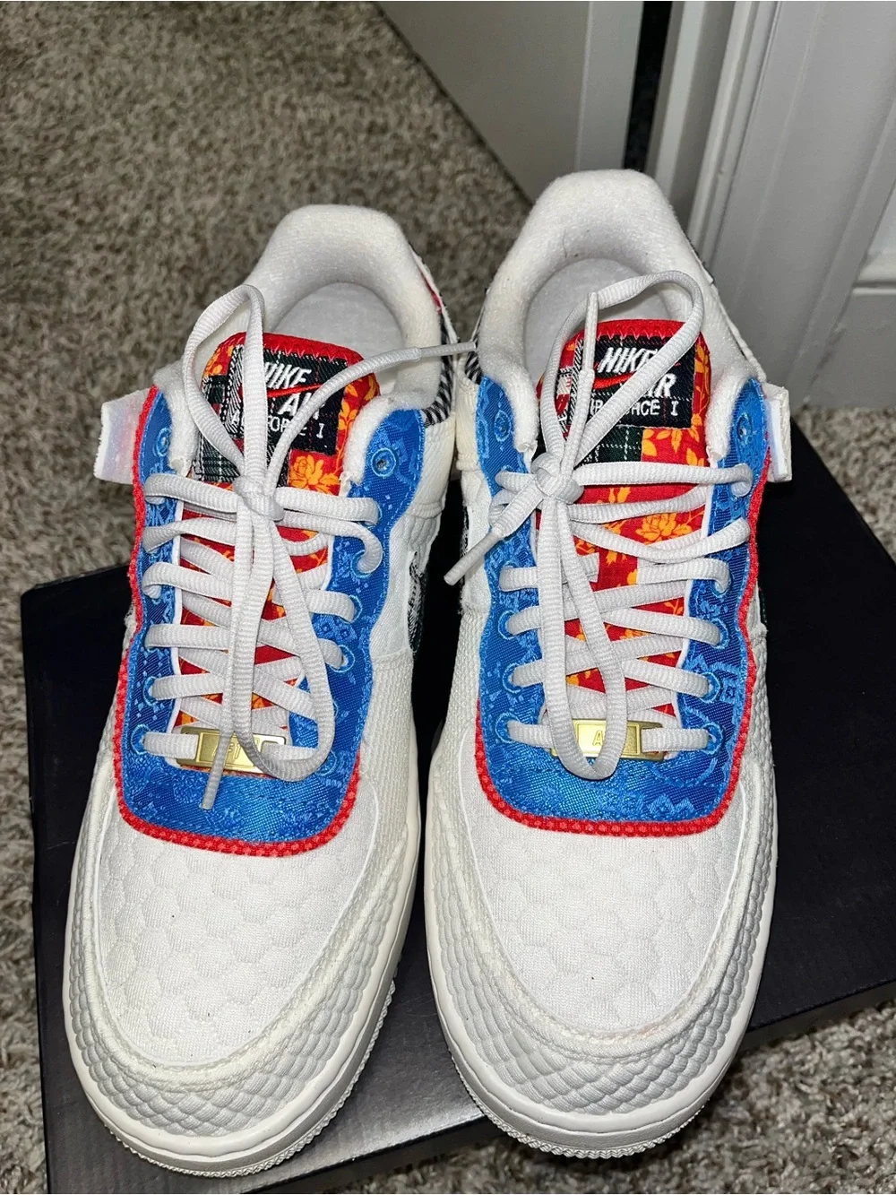 Women Nike White Multicolor Plaid Swoosh Air Force Low